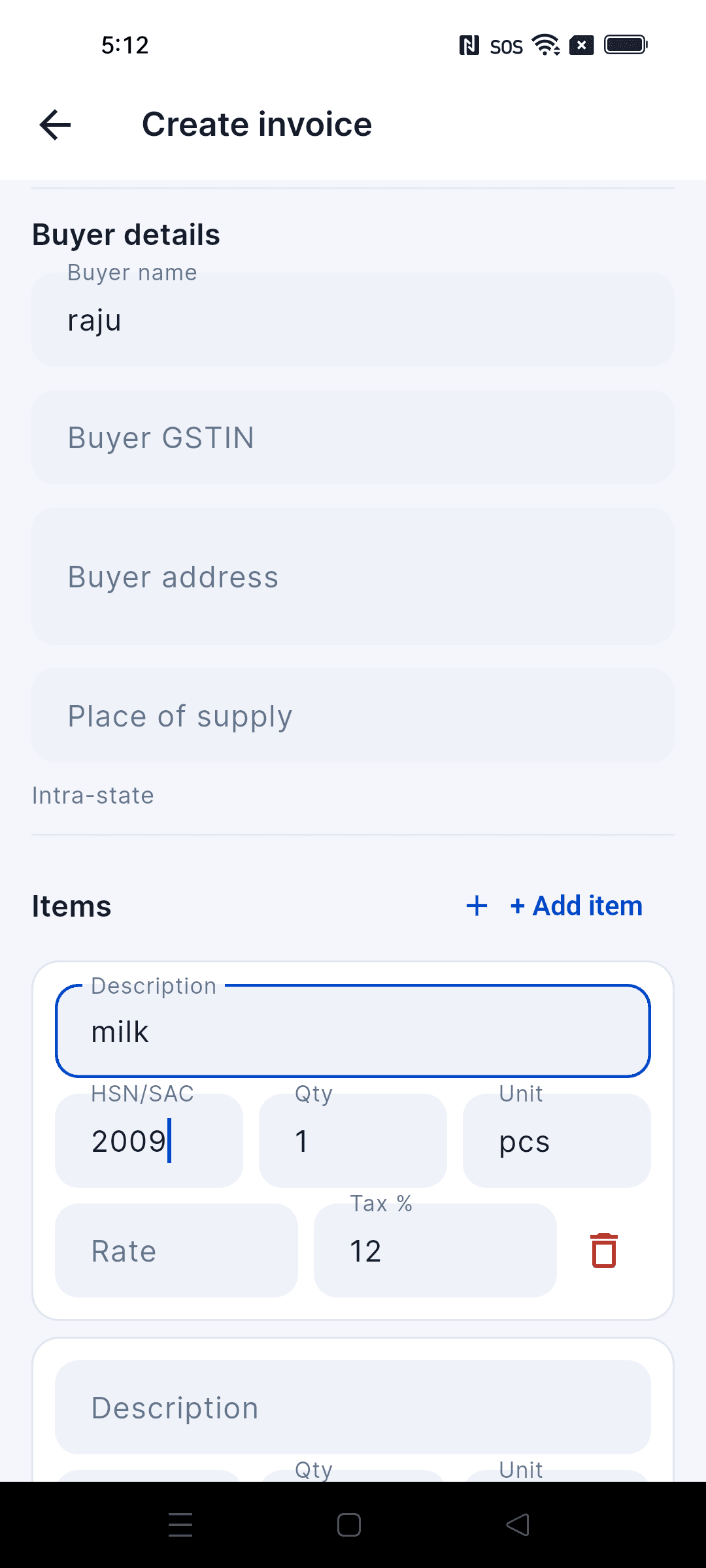 GST invoice with HSN codes and tax split